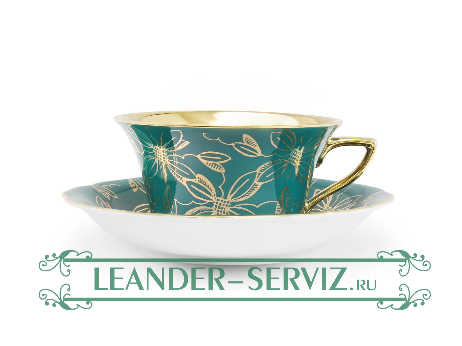 картинка Чайная пара 100 мл Виндзор (Windzor), Золотые листья, малахит 13120424-B411 Leander от интернет-магазина Leander Serviz