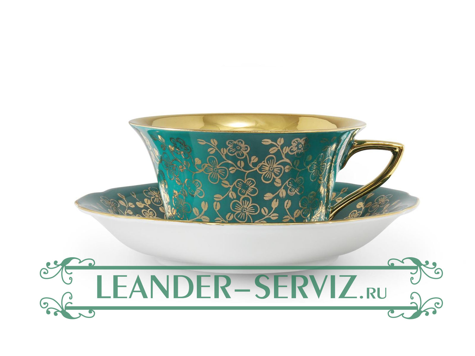 картинка Чайная пара 100 мл Виндзор (Windzor), Золотые цветы, малахит 13120424-B341 Leander от интернет-магазина Leander Serviz