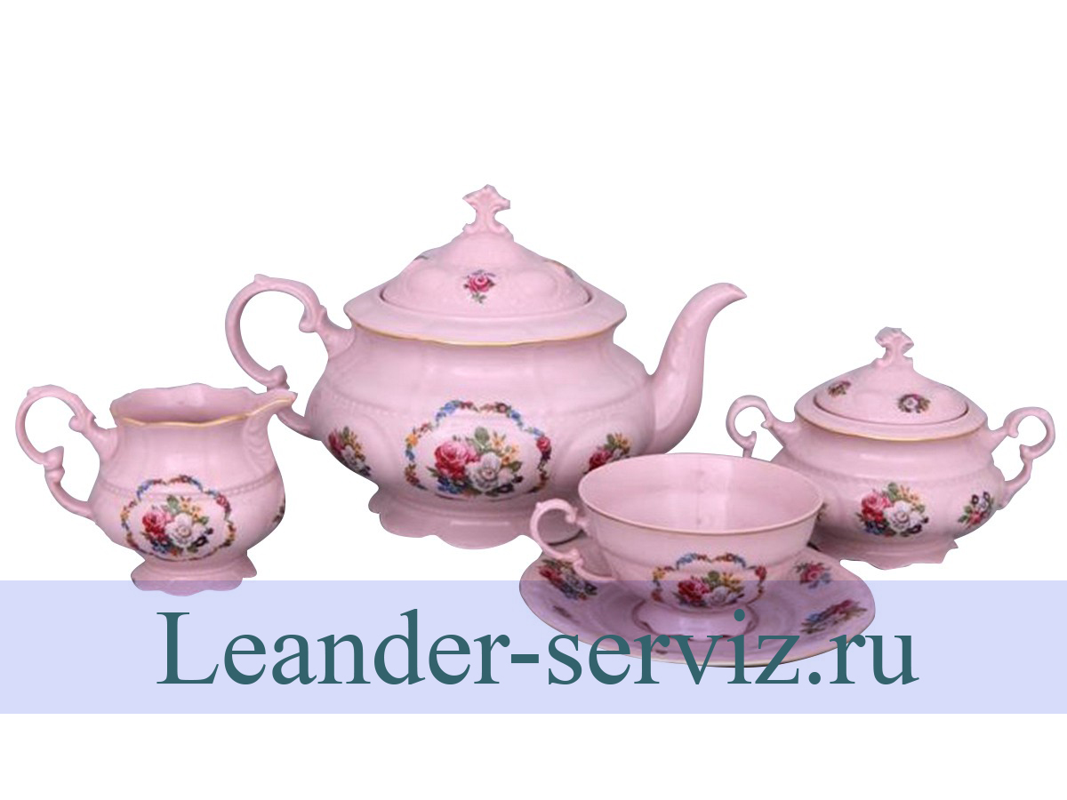 картинка Чайный сервиз 6 персон 15 предметов Соната Полевые цветы, розовый фарфор 07260725-0008 Leander от интернет-магазина Leander Serviz