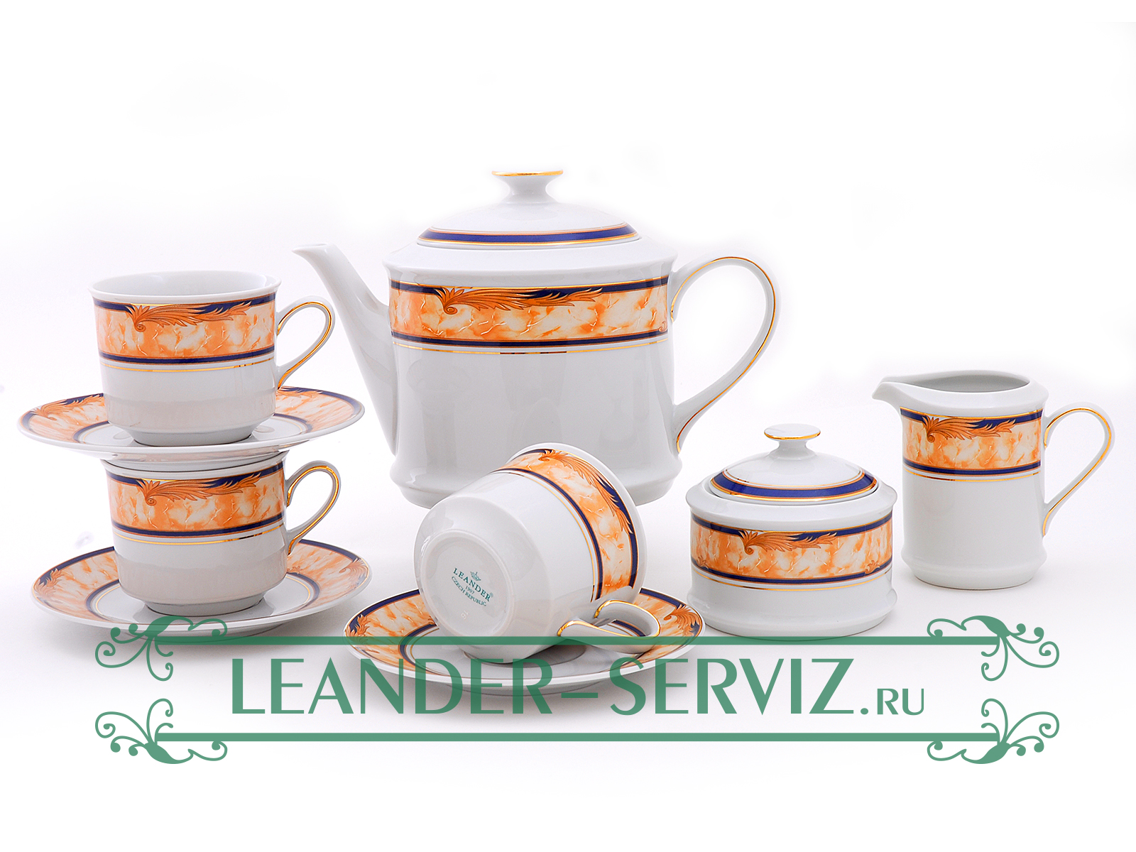 картинка Чайный сервиз 6 персон Сабина, Мрамор, кобальт 02160725-0504 Leander от интернет-магазина Leander Serviz