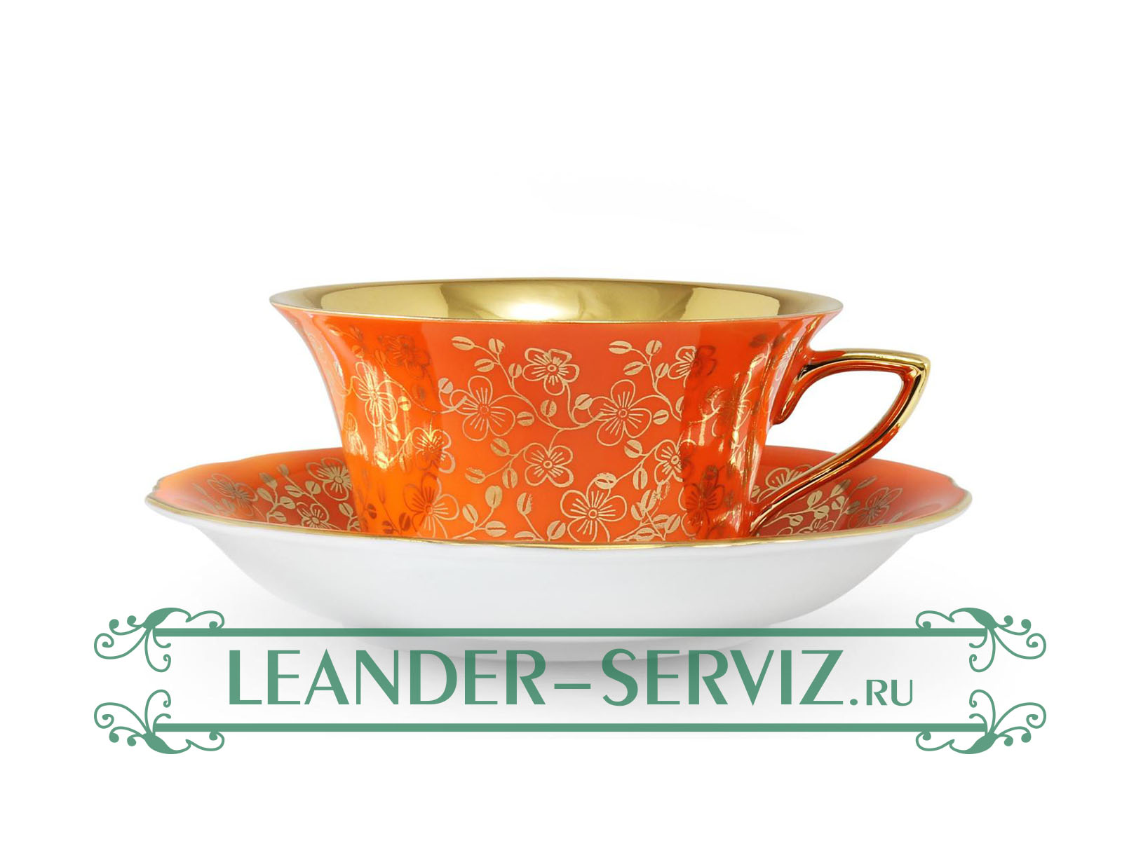 картинка Чайная пара 100 мл Виндзор (Windzor), Золотые цветы, оранж 13120424-J341 Leander от интернет-магазина Leander Serviz