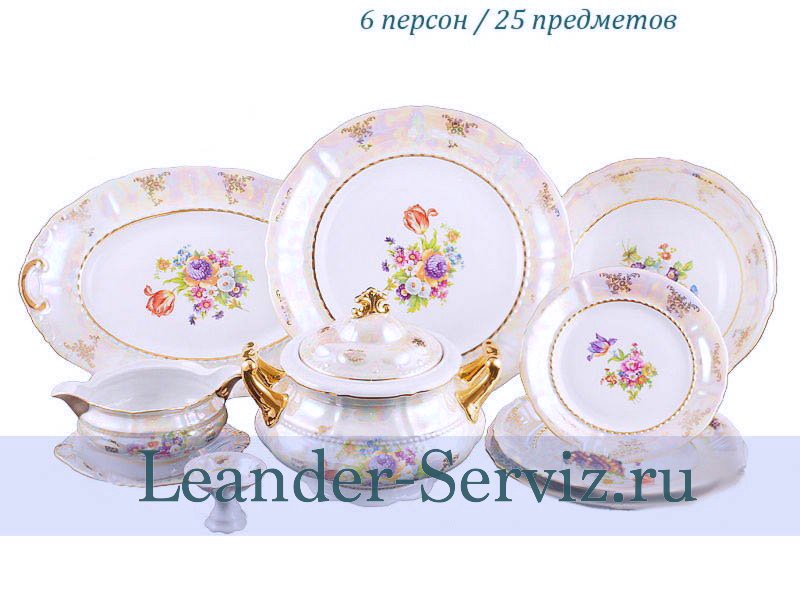 картинка Столовый сервиз 6 персон 25 предметов Соната (Sonata), Цветы, перламутр 07162011-0656 Leander от интернет-магазина Leander Serviz