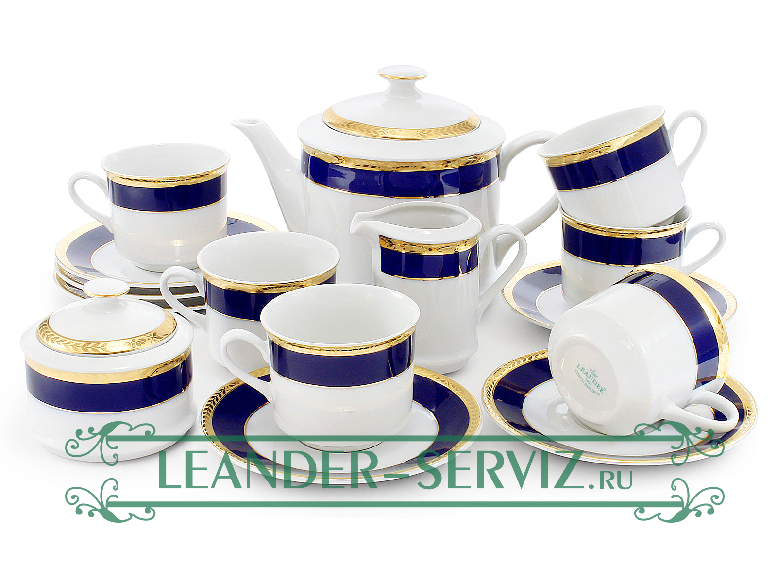 картинка Чайный сервиз 6 персон Сабина, Кобальтовая лента 02160725-0767 Leander от интернет-магазина Leander Serviz