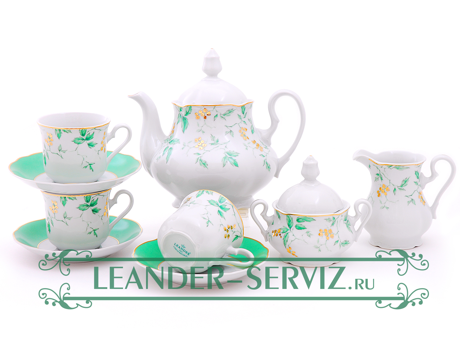 картинка Чайный сервиз 12 персон Мэри-Энн, Зеленые листья 03162027-1381 Leander от интернет-магазина Leander Serviz