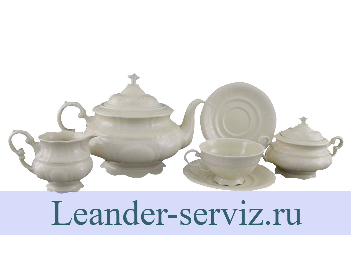 картинка Чайный сервиз 6 персон 15 предметов Соната, Белый узор, слоновая кость 07560725-3001 Leander от интернет-магазина Leander Serviz