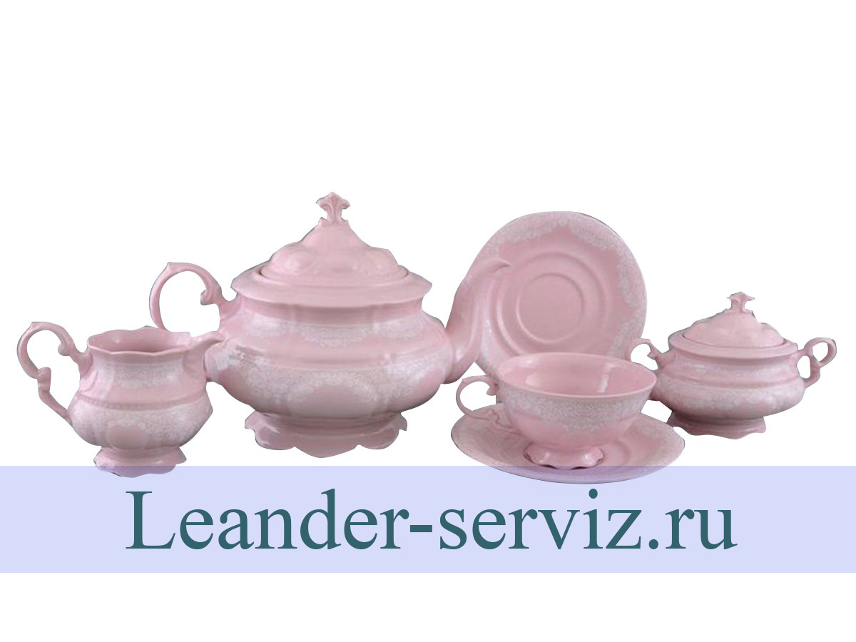 картинка Чайный сервиз 12 персон, Соната, Белый узор, розовый фарфор 07260726-3001 Leander от интернет-магазина Leander Serviz