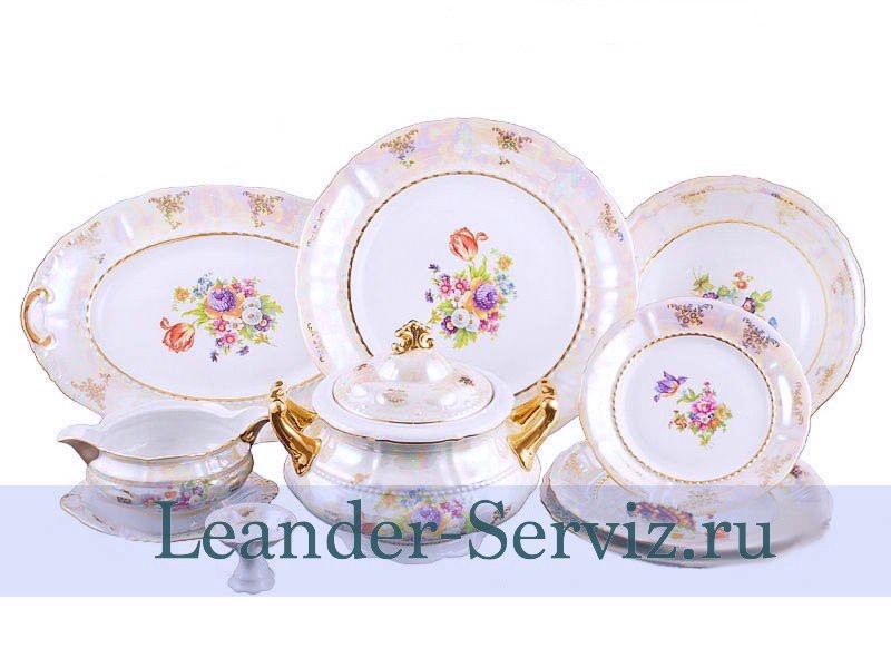 картинка Столовый сервиз 12 персон 43 предмета Соната (Sonata), Цветы, перламутр 03162043-0656 Leander от интернет-магазина Leander Serviz