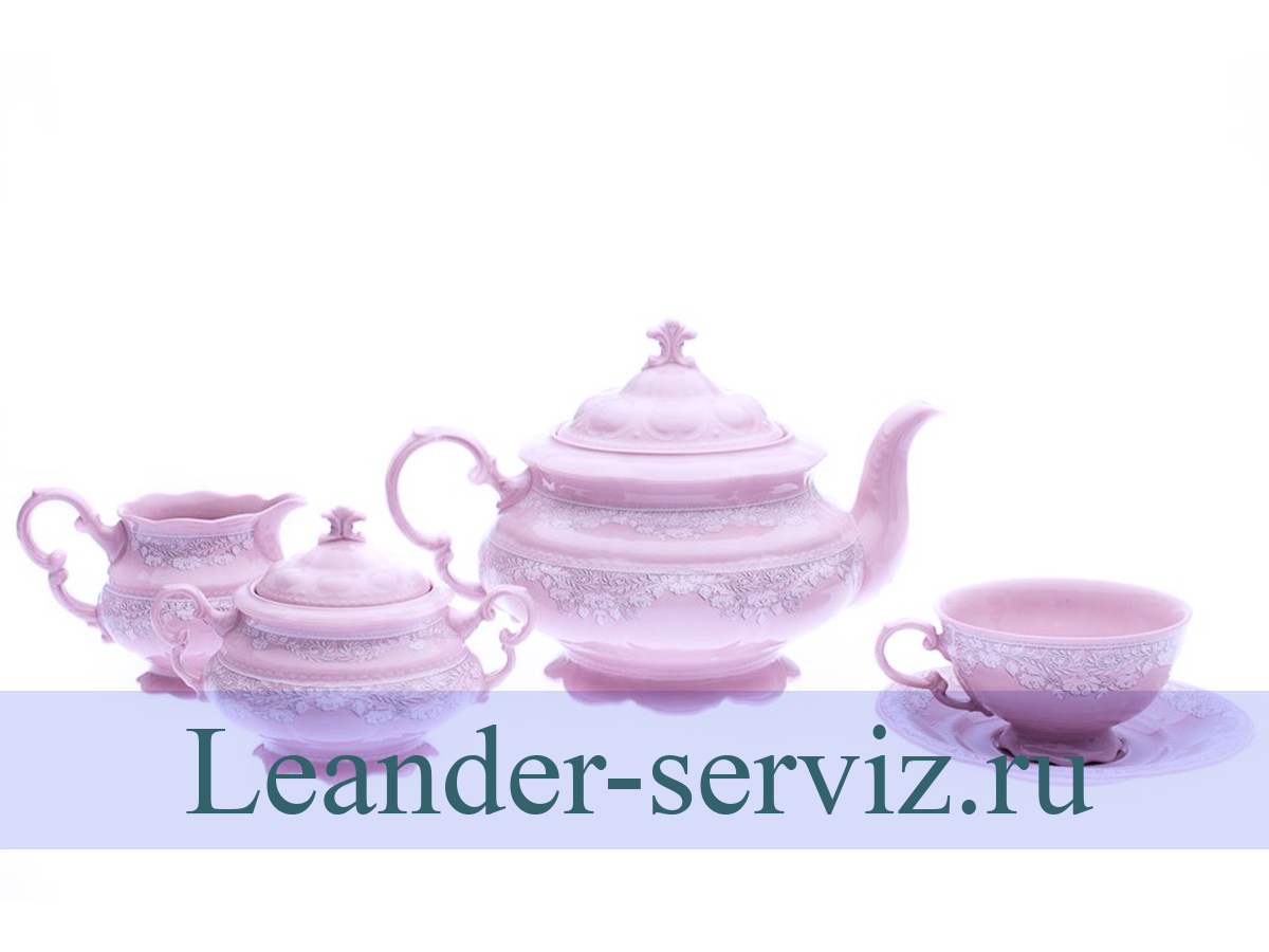 картинка Чайный сервиз 6 персон 15 предметов, Соната, Серый узор, розовый фарфор 07260725-3002 Leander от интернет-магазина Leander Serviz