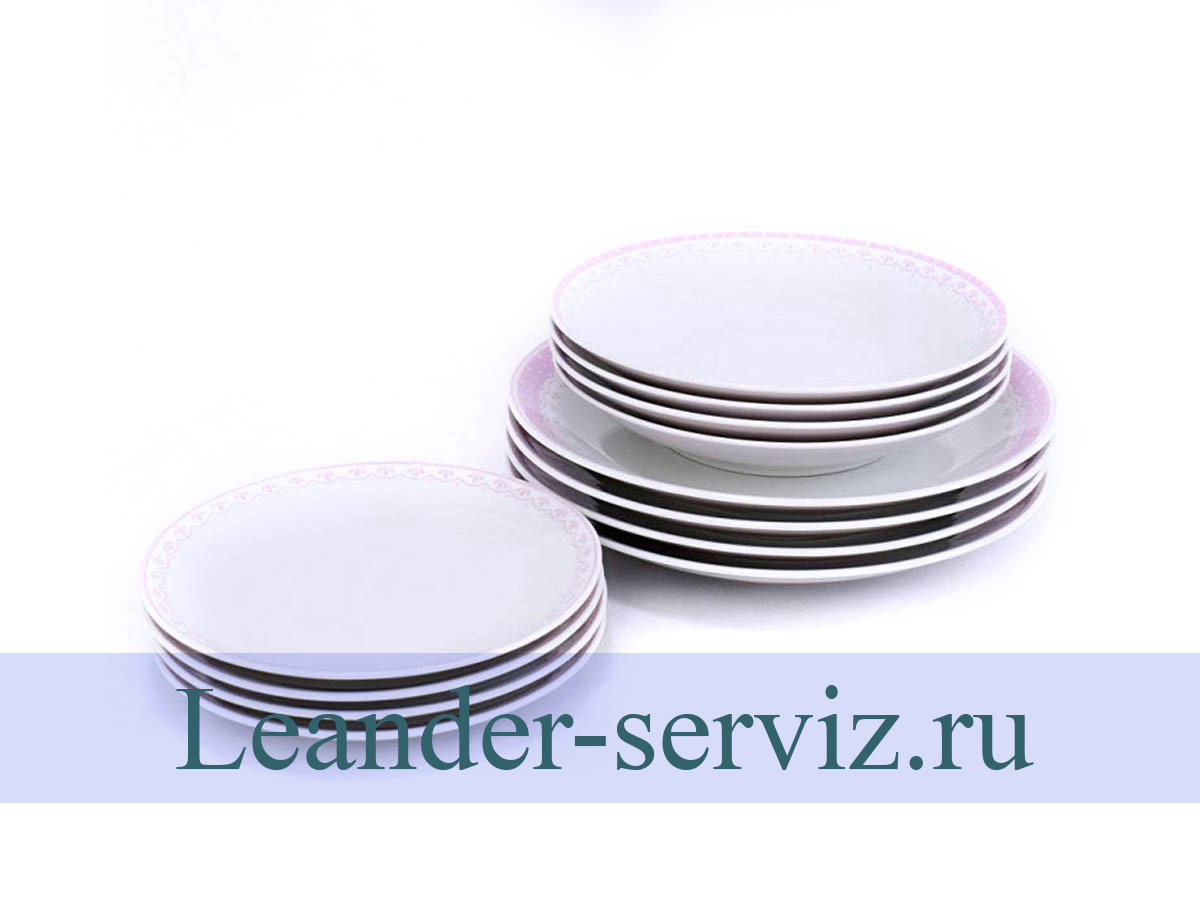картинка Набор тарелок 4 персоны 12 предметов, HYGGELYNE, Розовые узоры 71160120-327A Leander от интернет-магазина Leander Serviz