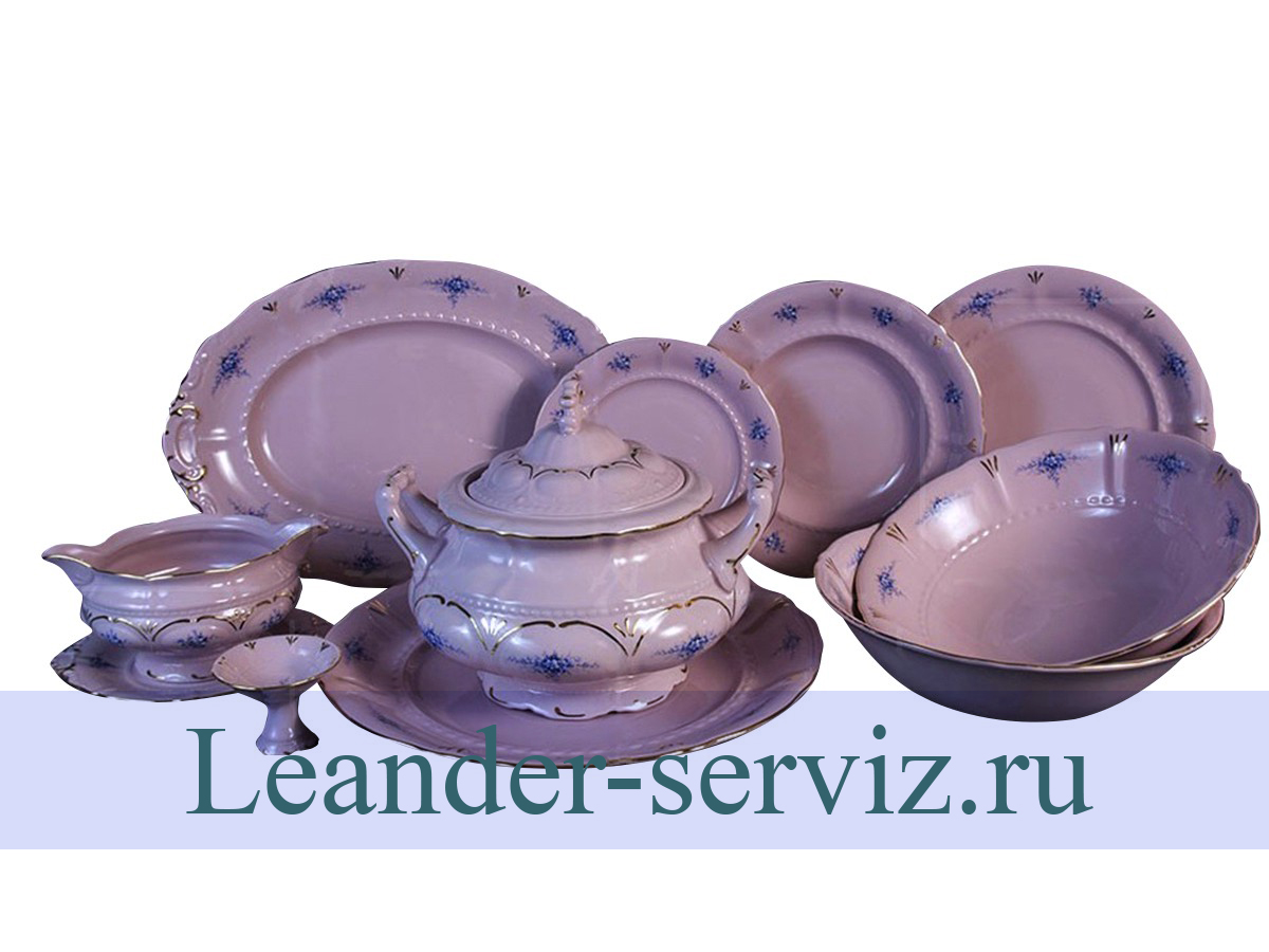 картинка Столовый сервиз 6 персон 25 предметов Соната, Голубые цветы, розовый фарфор 07262011-0009 Leander от интернет-магазина Leander Serviz