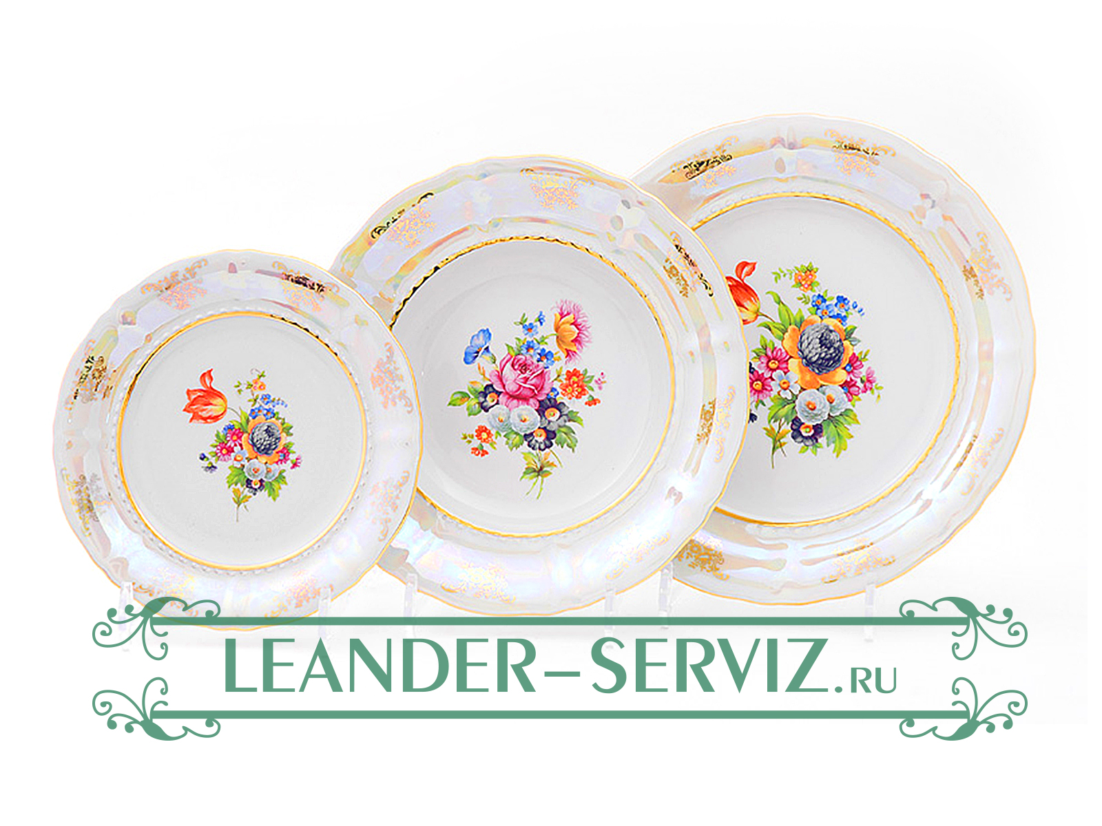 картинка Набор тарелок 6 персон 18 предметов Соната (Sonata), Цветы, перламутр 07160119-0656 Leander от интернет-магазина Leander Serviz