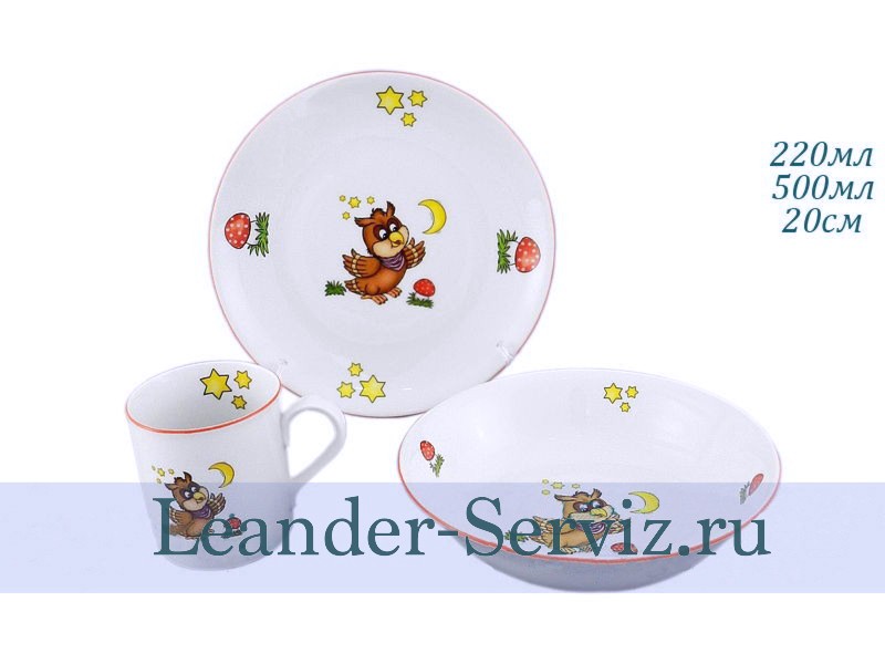 картинка Детский набор 3 предмета, Совенок 02130112-224B Leander от интернет-магазина Leander Serviz