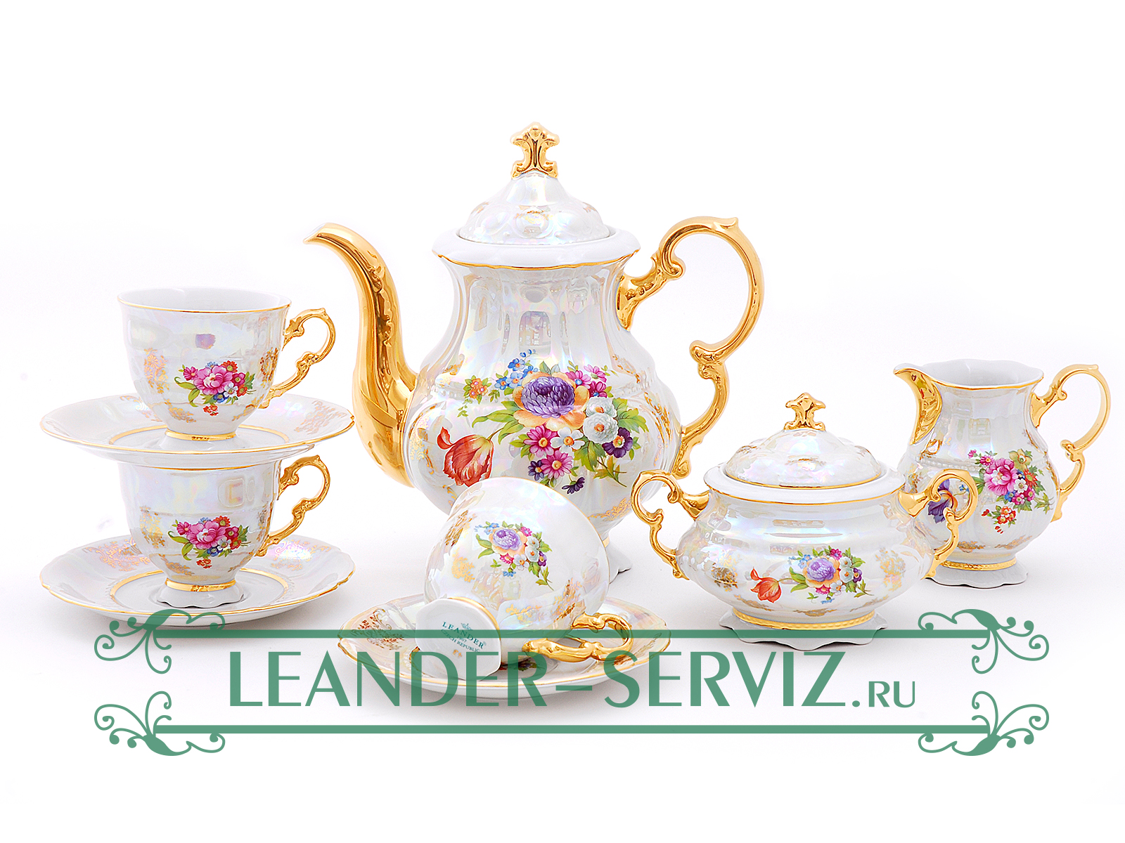 картинка Кофейный сервиз 6 персон Соната, Цветы, перламутр 07160714-0656 Leander от интернет-магазина Leander Serviz
