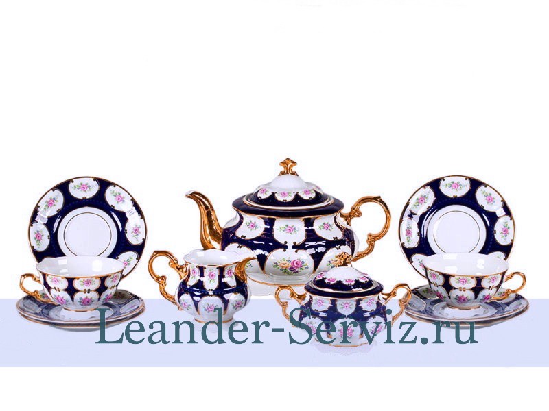 картинка Чайный сервиз 12 персон Соната, Розовый цветок, кобальт 07160726-0419 Leander от интернет-магазина Leander Serviz