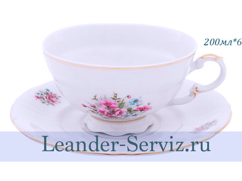 картинка Чайные пары 200 мл Соната (Sonata), Розовые цветы (6 пар) 07160425-0013 Leander от интернет-магазина Leander Serviz