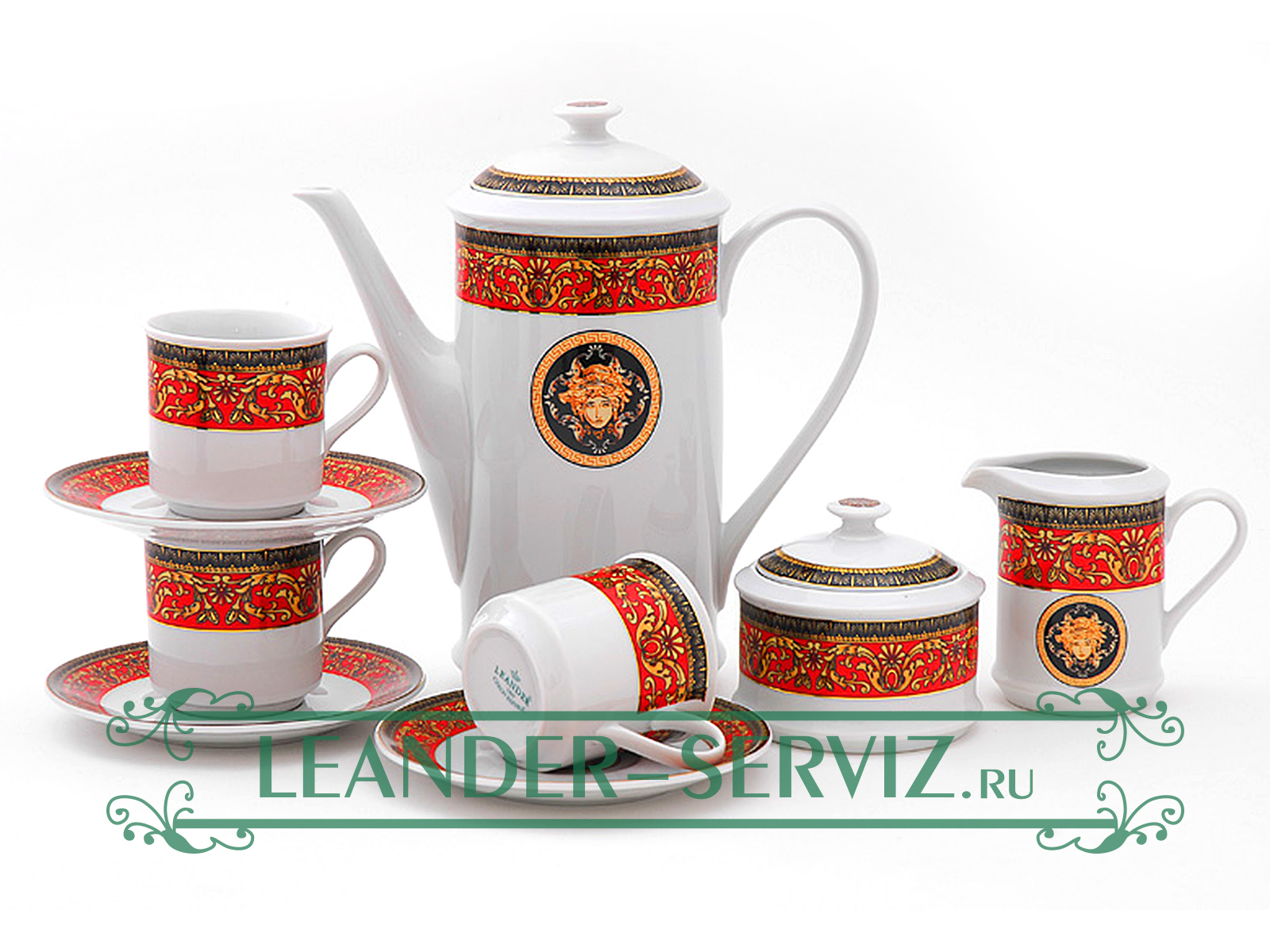 картинка Кофейный сервиз 6 персон Сабина, Версаче, Красная лента 02160714-B979 Leander от интернет-магазина Leander Serviz
