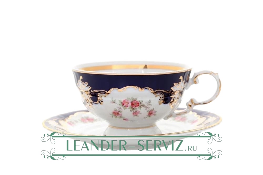 картинка Чайные пары 200 мл Соната, Бледные цветы Кобальт (6 пар) 07160425-1257 Leander от интернет-магазина Leander Serviz