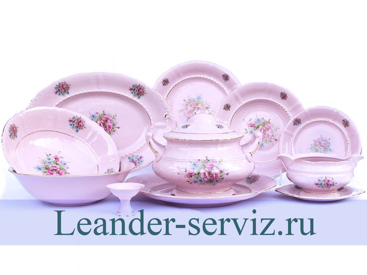 картинка Столовый сервиз 6 персон Соната, Розовые цветы, розовый фарфор 07262011-0013 Leander от интернет-магазина Leander Serviz