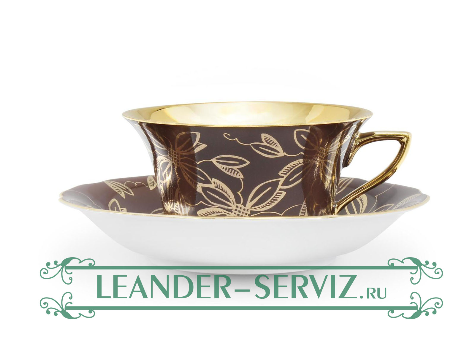 картинка Чайная пара 150 мл Виндзор (Windzor), Золотые листья, шоколад 13120424-E411 Leander от интернет-магазина Leander Serviz