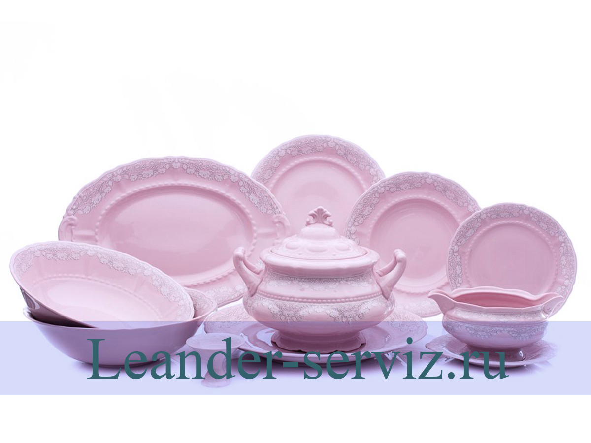 картинка Столовый сервиз 6 персон 25 предметов Соната, Серый узор, розовый фарфор 07262011-3002 Leander от интернет-магазина Leander Serviz