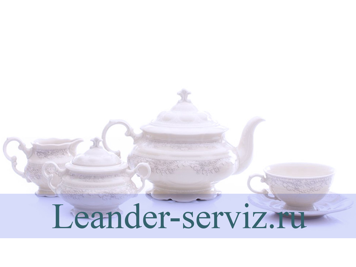картинка Чайный сервиз 6 персон 15 предметов Соната, Серый узор, слоновая кость 07560725-3002 Leander от интернет-магазина Leander Serviz