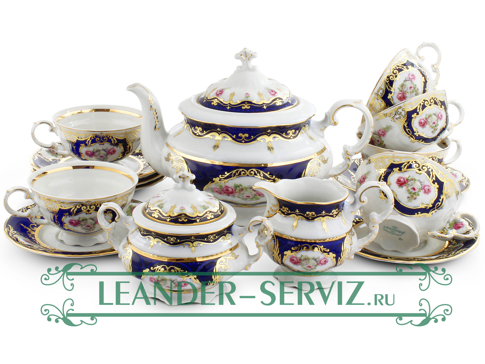 картинка Чайный сервиз 12 персон Соната, Мелкие цветы, кобальт 07160726-0440 Leander от интернет-магазина Leander Serviz