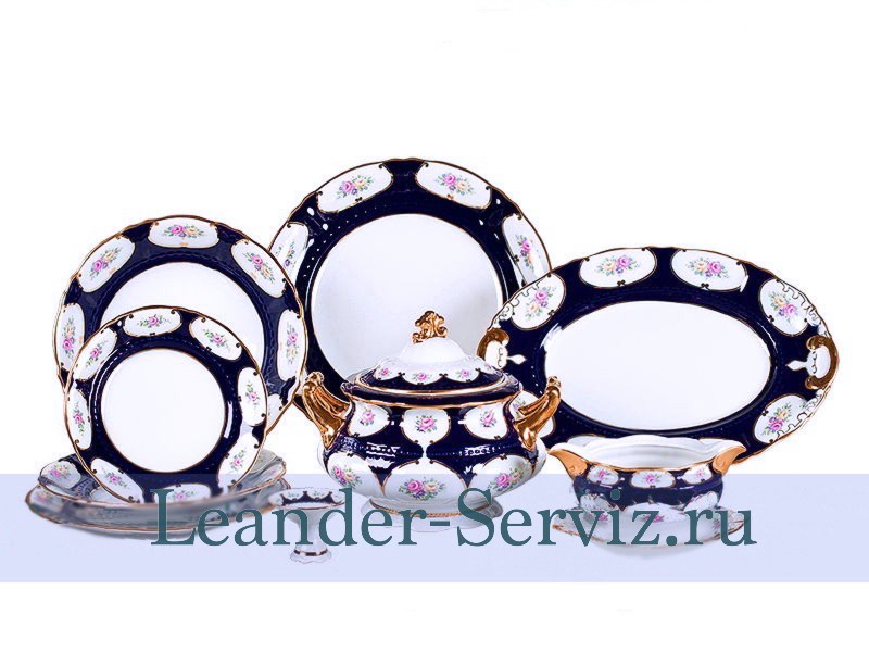 картинка Столовый сервиз 12 персон 43 предмета Соната (Sonata), Розовый цветок, кобальт 07162033-0419 Leander от интернет-магазина Leander Serviz