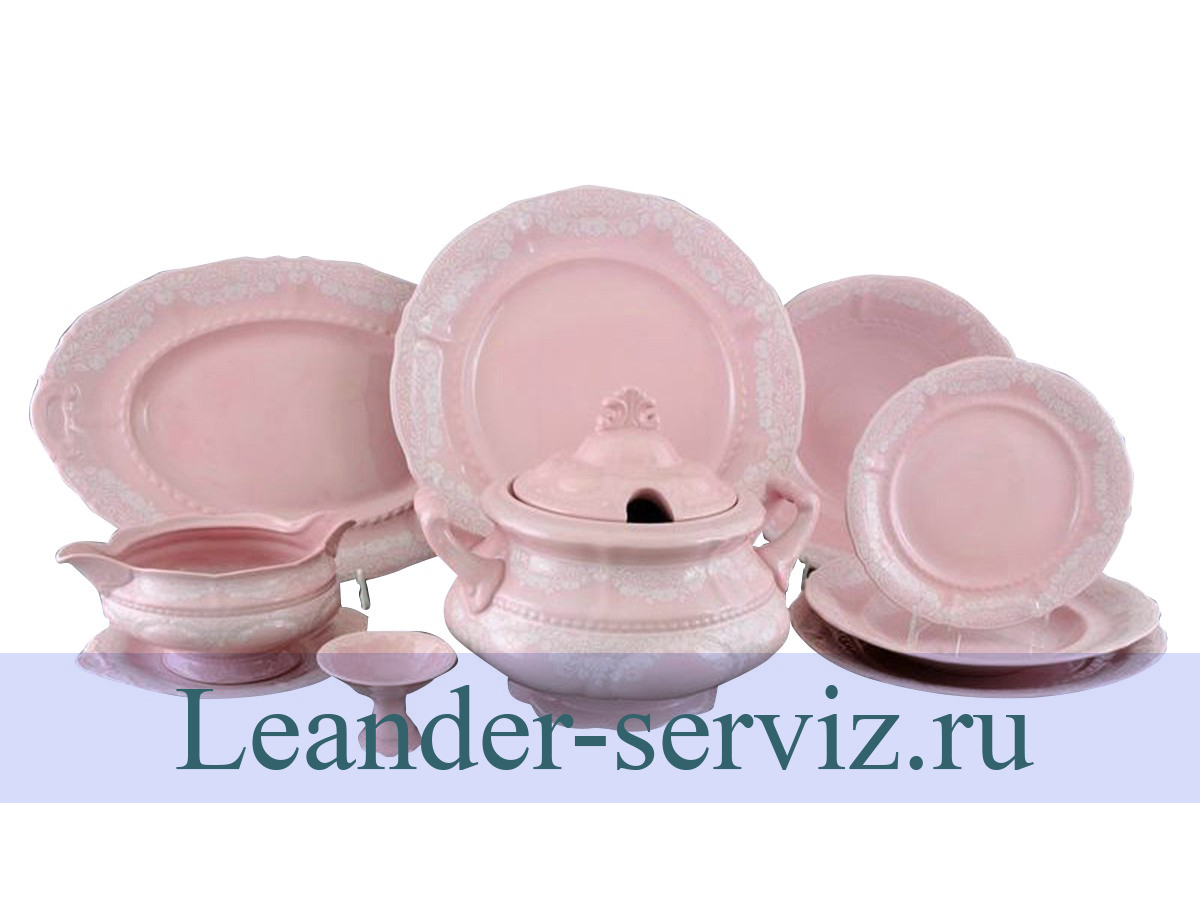 картинка Столовый сервиз 6 персон 25 предметов Соната, Белый узор, розовый фарфор 07262011-3001 Leander от интернет-магазина Leander Serviz