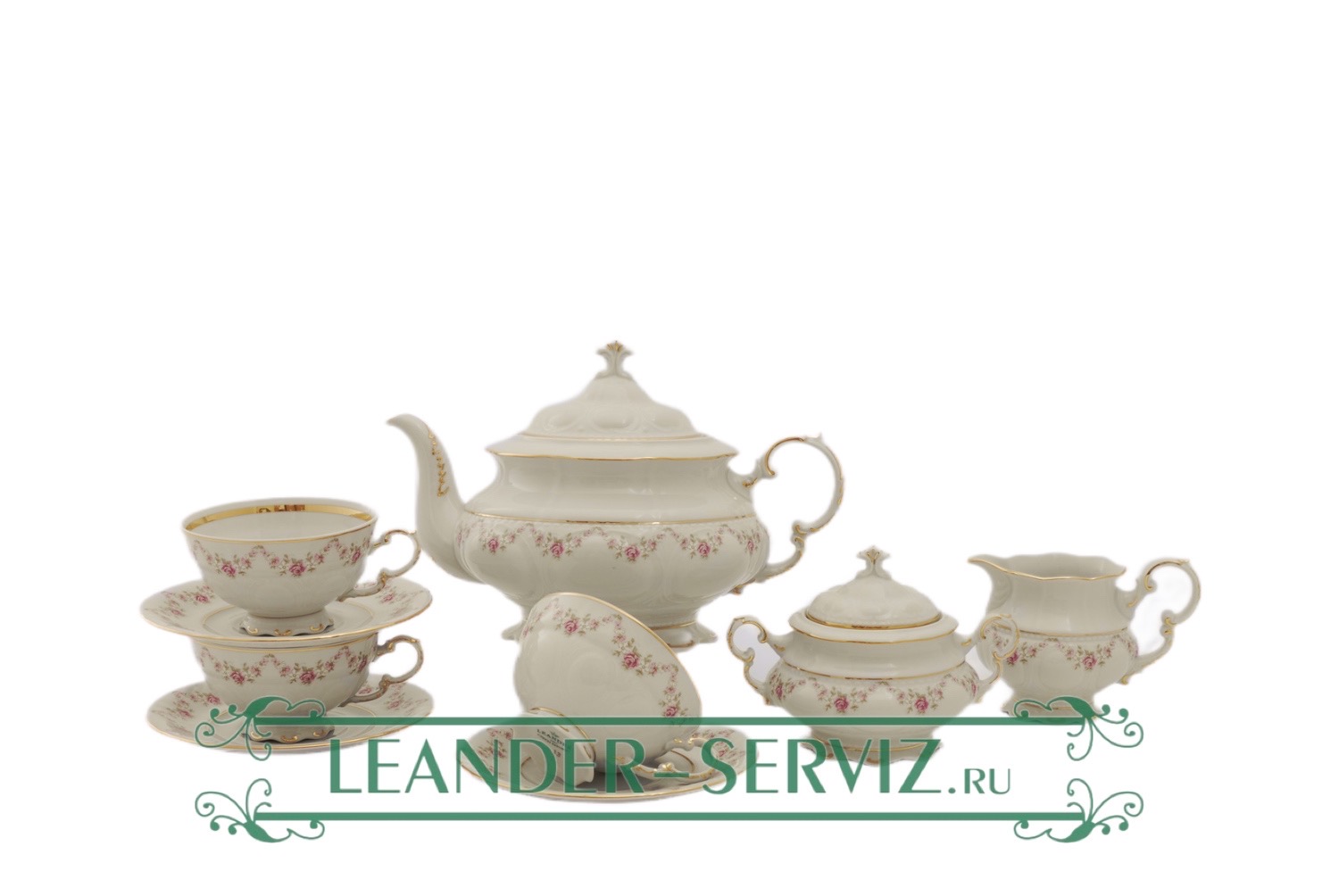 картинка Сервиз чайный 6 персон 15 предметов, Соната, Мелкие цветы, слоновая кость 07560725-0158 Leander от интернет-магазина Leander Serviz