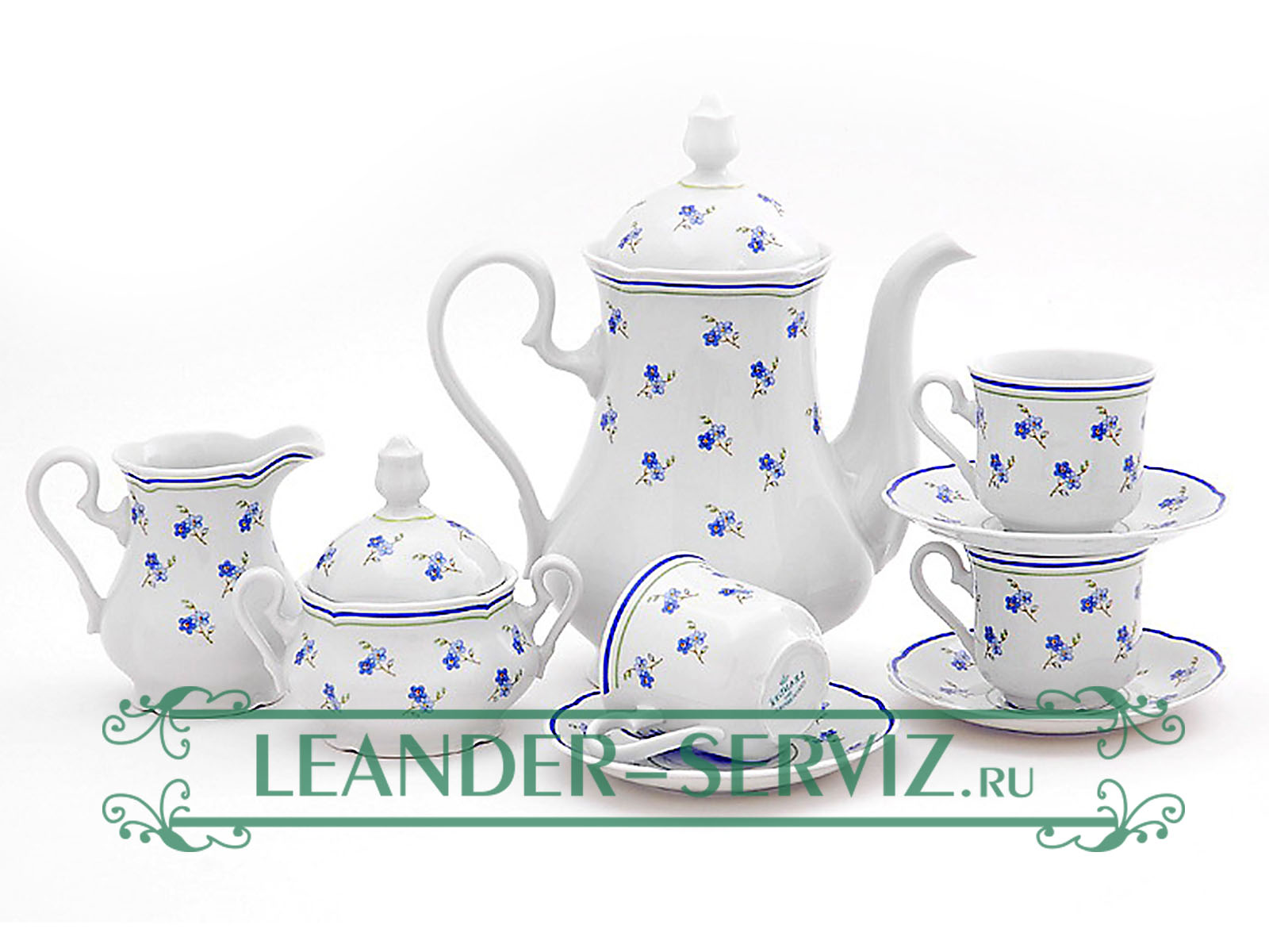 картинка Кофейный сервиз 6 персон Мэри-Энн, Синие цветы 03160714-0887 Leander от интернет-магазина Leander Serviz