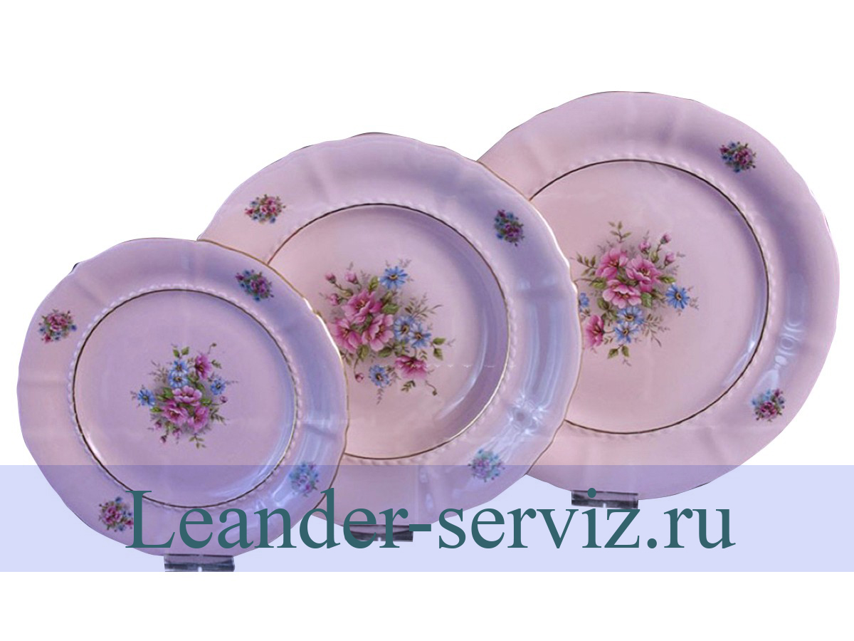 картинка Набор тарелок 6 персон 18 предметов, Соната, Розовые цветы, розовый фарфор 07260119-0013 Leander от интернет-магазина Leander Serviz