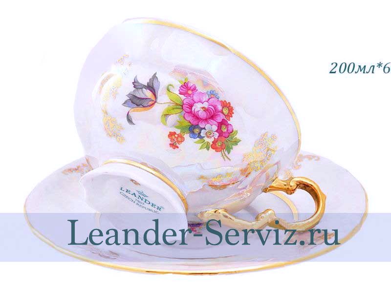 картинка Чайные пары 200 мл Соната (Sonata), Цветы, перламутр (6 пар) 07160425-0656 Leander от интернет-магазина Leander Serviz
