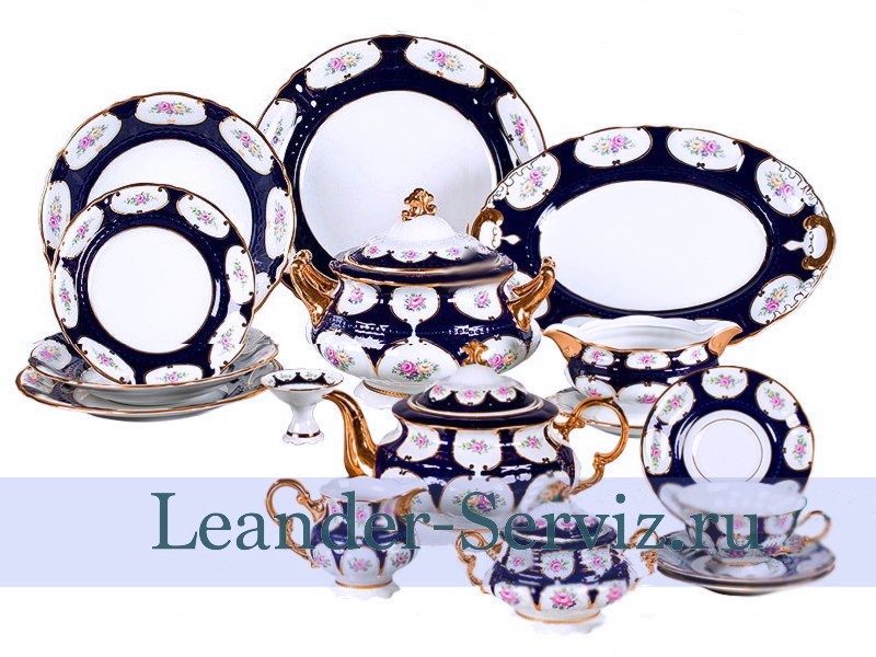 картинка Чайно-столовый сервиз 12 персон 70 предметов Соната (Sonata), Розовый цветок, кобальт 07162003-0419 Leander от интернет-магазина Leander Serviz