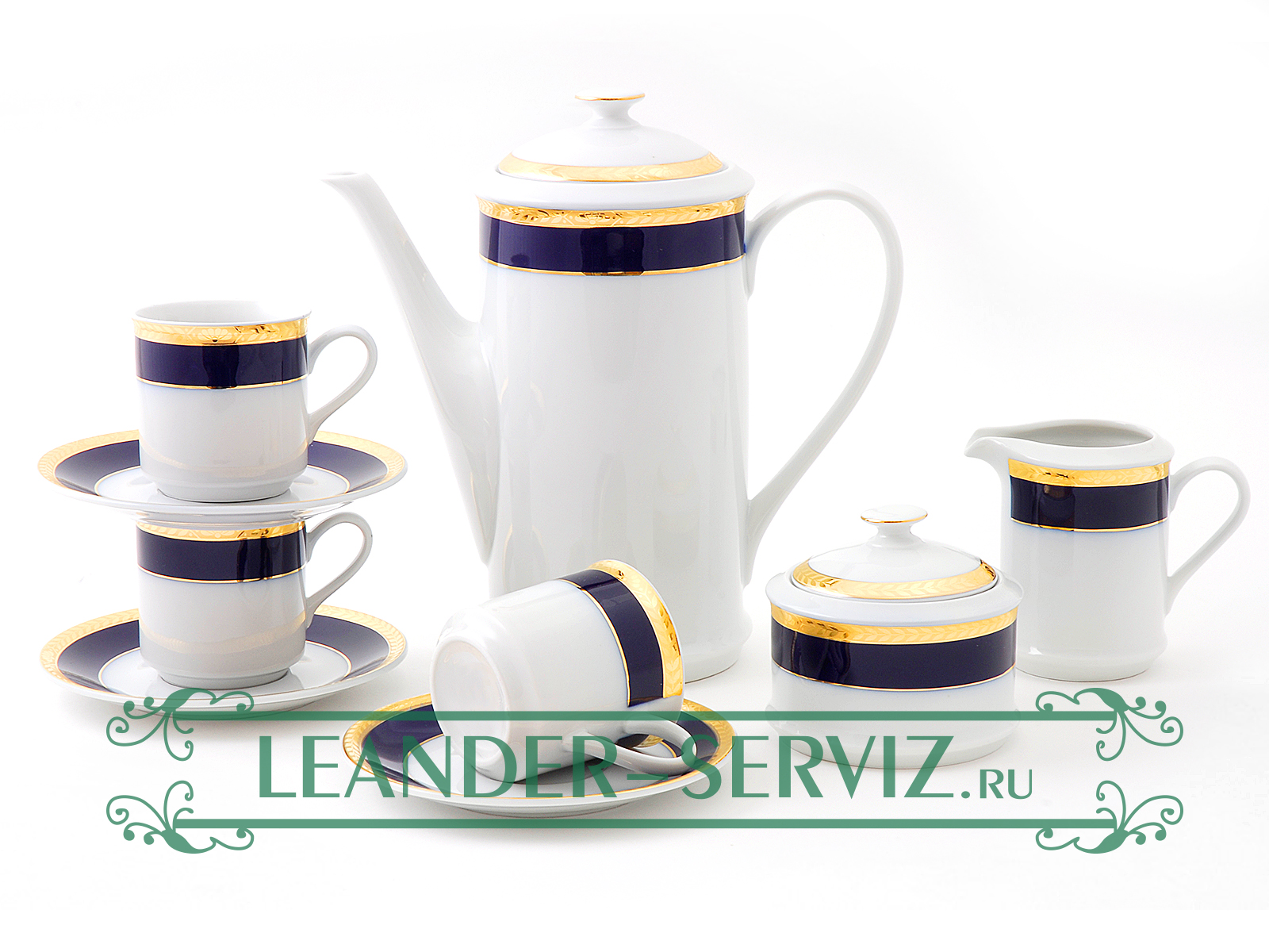 картинка Кофейный сервиз 6 персон Сабина, Кобальтовая лента 02160714-0767 Leander от интернет-магазина Leander Serviz