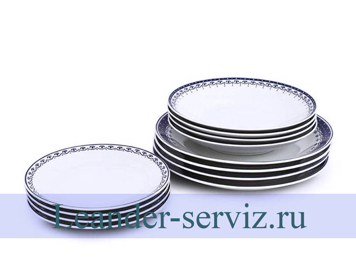 картинка Набор тарелок 4 персоны 12 предметов, HYGGELYNE, Синие узоры 71160120-327E Leander от интернет-магазина Leander Serviz