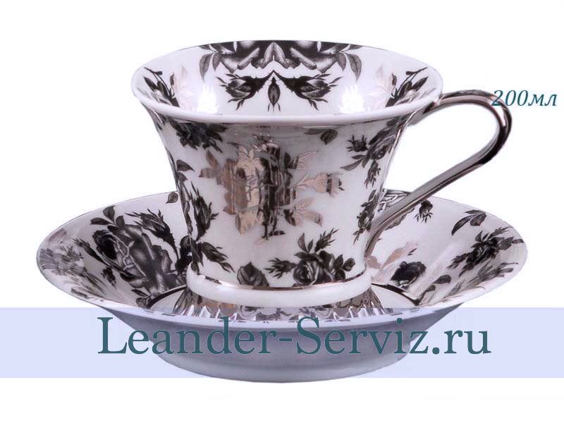 картинка Чайная пара 200 мл Светлана (Svetlana), Черная роза, отводка платина 57120415-2202k Leander от интернет-магазина Leander Serviz