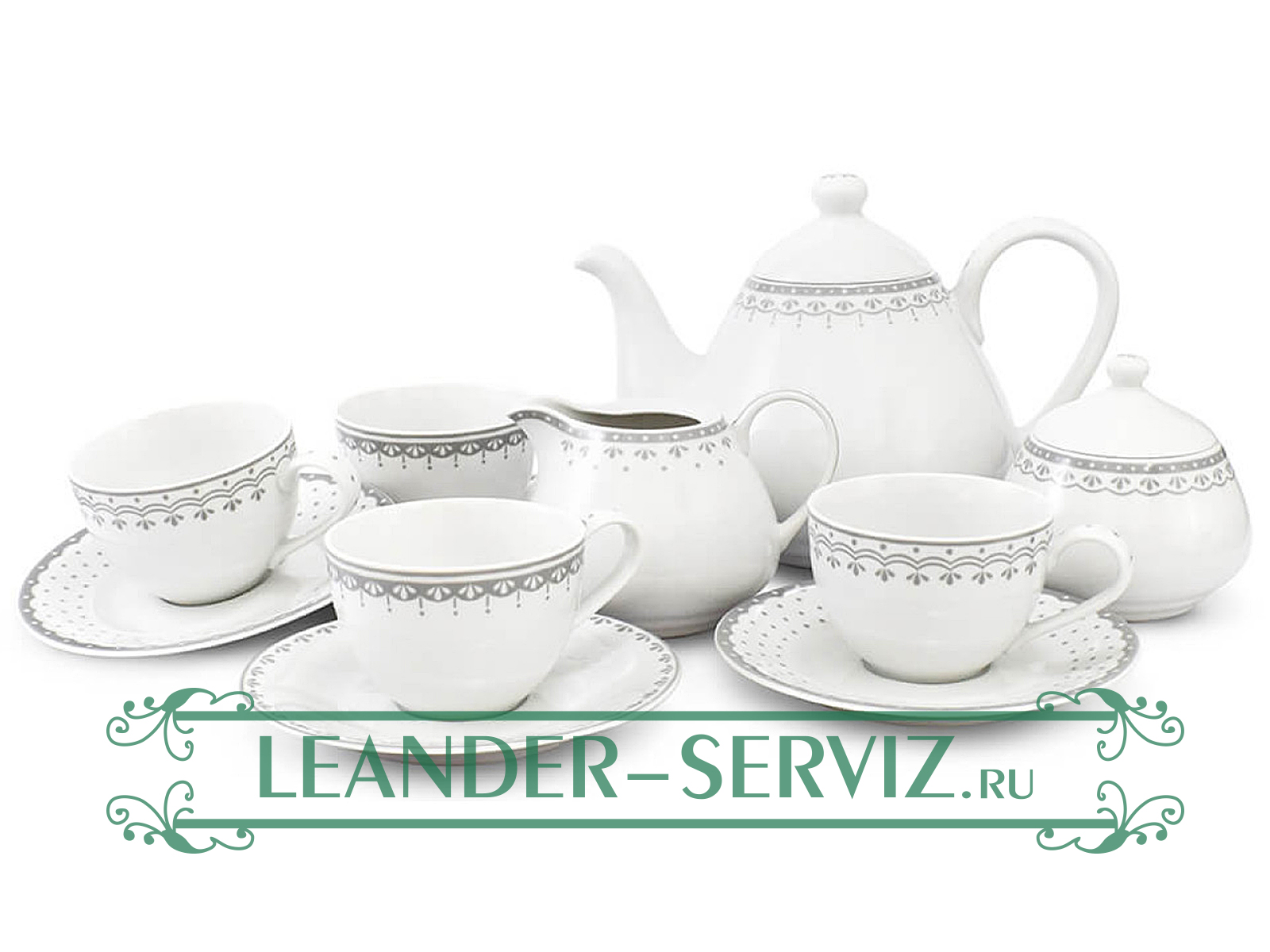 картинка Чайный сервиз 4 персоны, 11 предметов, HYGGELYNE, Серые узоры 71160717-327C Leander от интернет-магазина Leander Serviz
