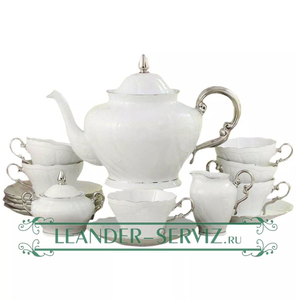 картинка Сервиз чайный 6 персон 15 предметов, Элла, Отводка платина 26160725-2603 Leander от интернет-магазина Leander Serviz